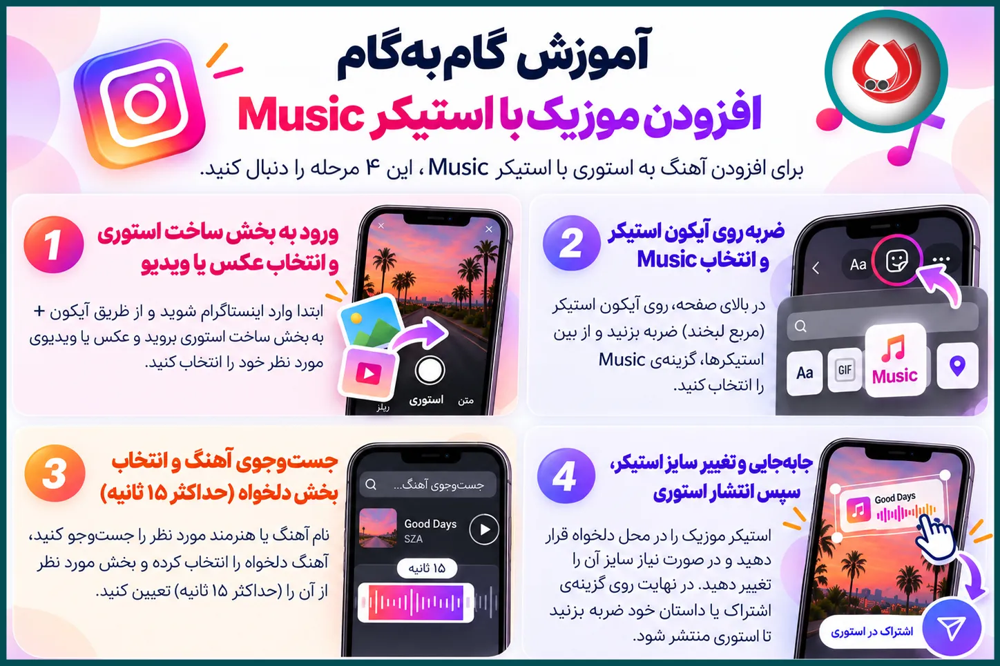 آموزش گام&zwnj;به&zwnj;گام افزودن موزیک با استیکر Music